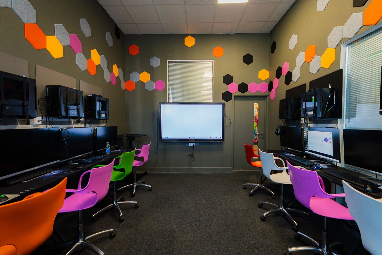 The professional Game Dev Studio with hexagon acoustic panels