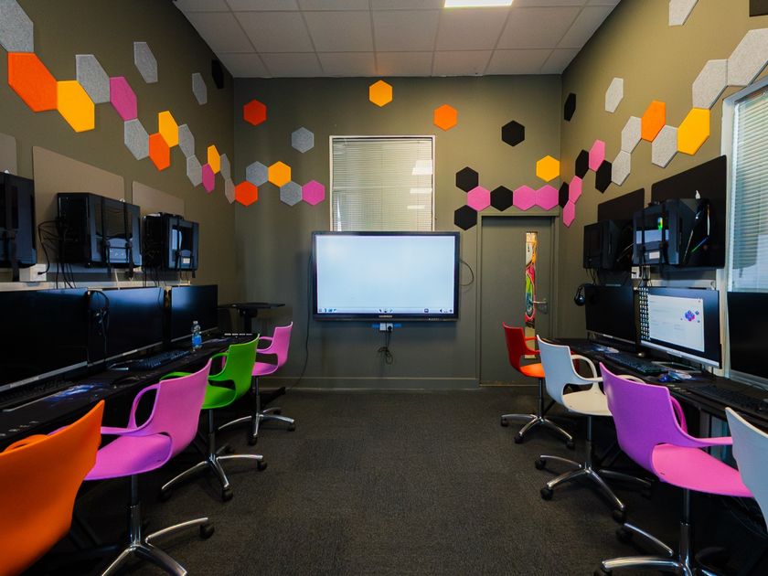 The professional Game Dev Studio with hexagon acoustic panels