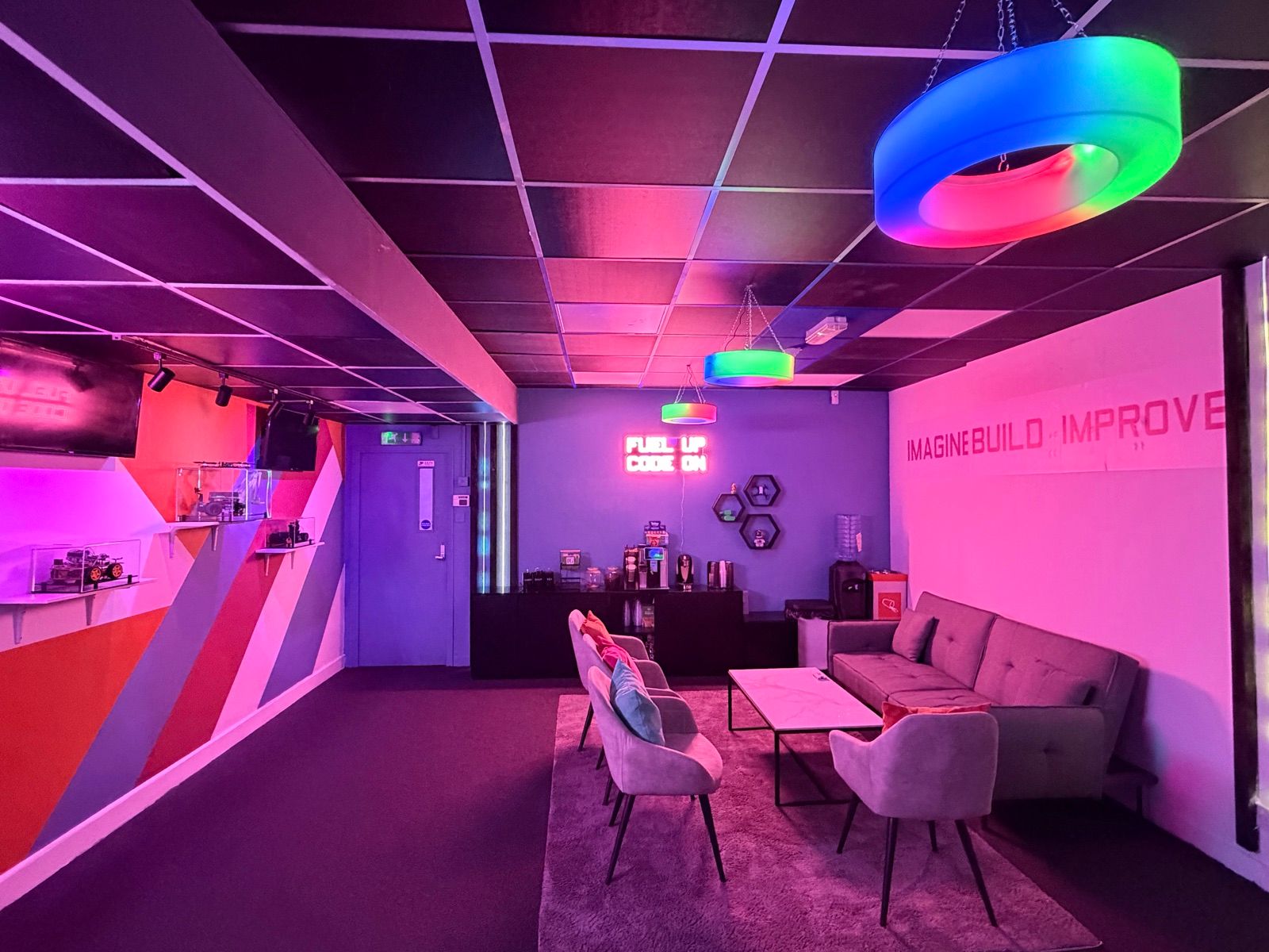 The seating area with feature lighting
