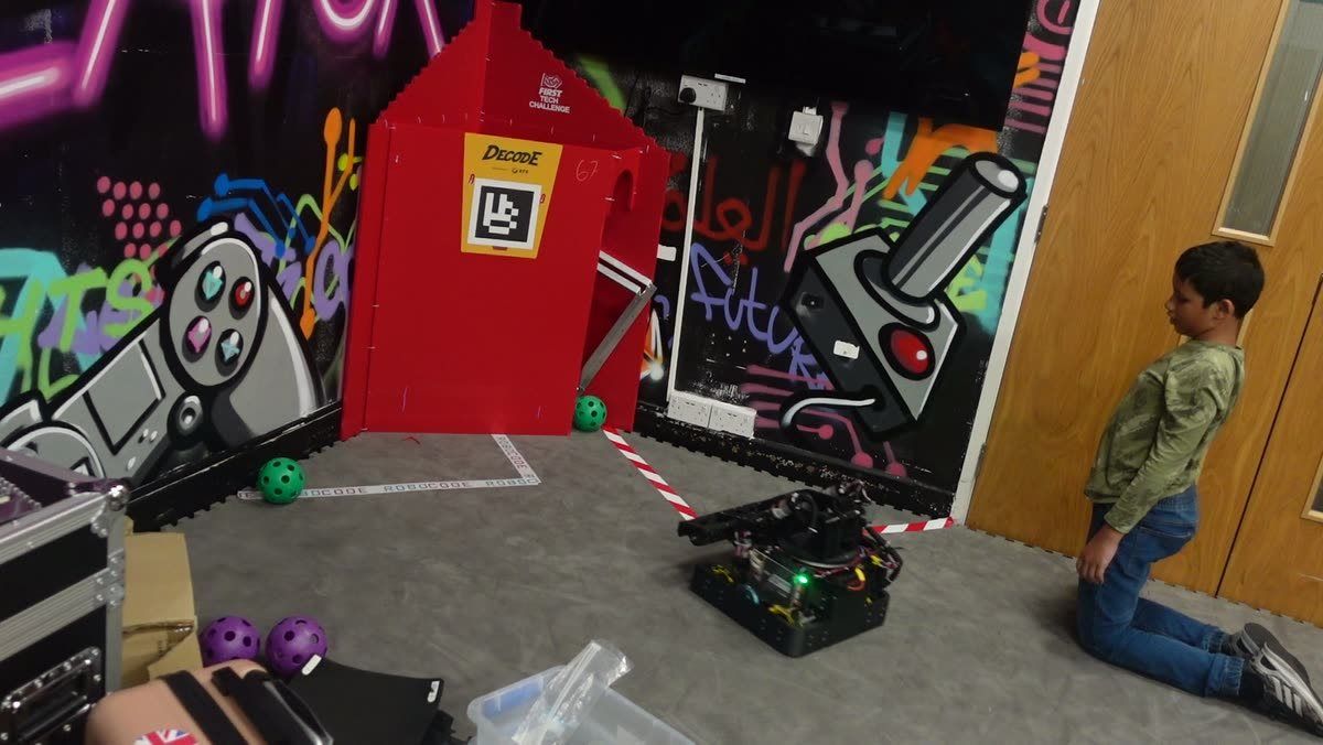 A Robocode competition robot on the FIRST Tech Challenge field