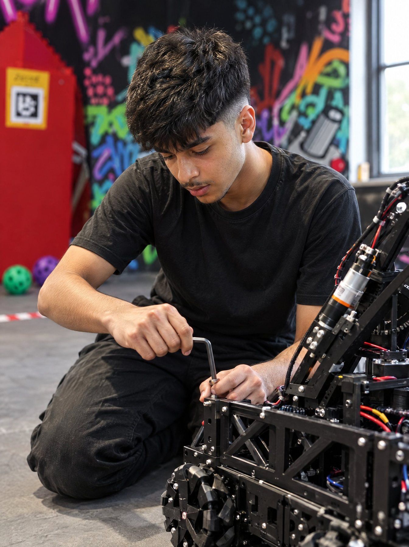 A teenage Robocoder building a competition robot