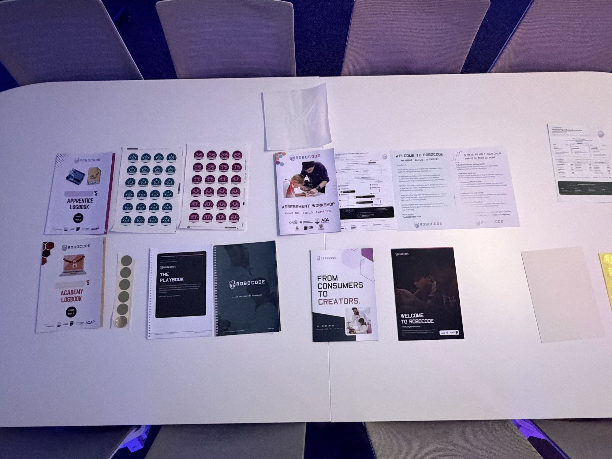 The Playbook, the brand guidelines, the prospectus and the logbooks laid out on a table